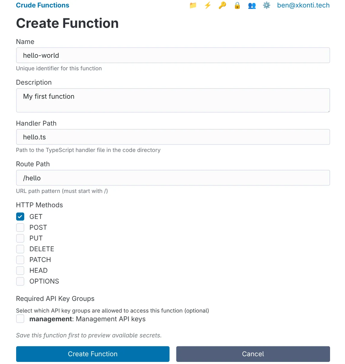 Function Creation Dialog