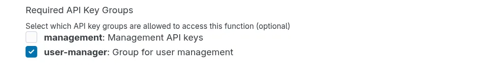 API key group selected in function configuration